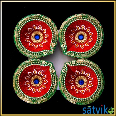 Satvik Colorful Clay Diyas (C6) For Diwali Festival, Multicolor Diwali Diyas For Decoration, Mitti Diya Oil Lamp Clay Diyas