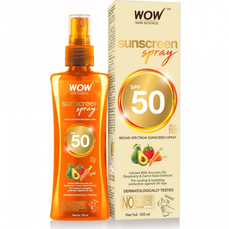 WOW Skin Science Sunscreen Spray SPF 50, 100ml- Infused With Avocado Oil, Raspberry & Carrot Seed Extract, For All Skin Types