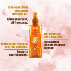 WOW Skin Science Sunscreen Spray SPF 50, 100ml- Infused With Avocado Oil, Raspberry & Carrot Seed Extract, For All Skin Types