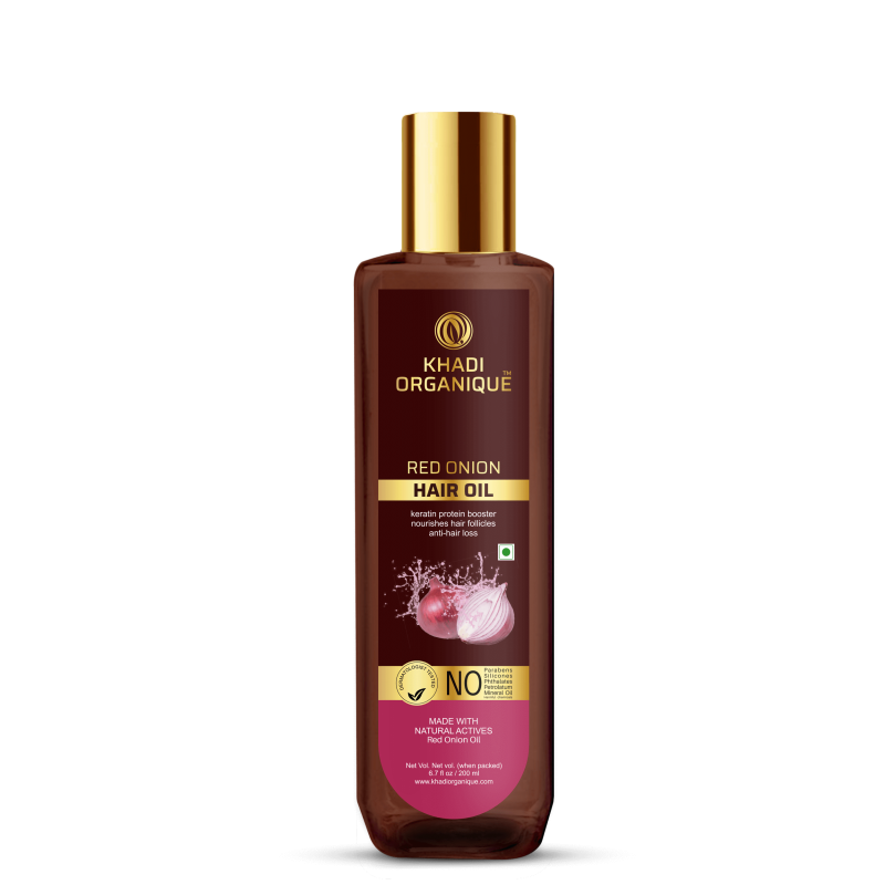 Khadi Organique Red Onion Hair Oil, 200ml- Keratin Protein Booster, Nourishes Hair Follicles, Anti-Hair Loss