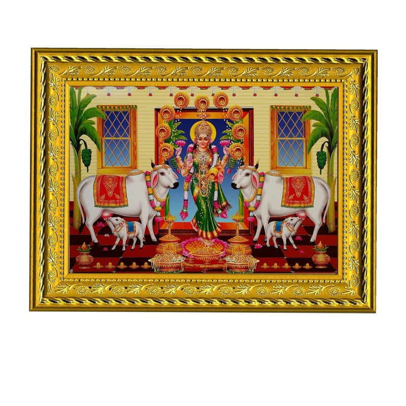 Satvik Sri Gruha Lakshmi Devi, Gadapa Lakshmi Designer Golden Photo Frame for Pooja, Prayer & Decor 25.2*34cms (A4)