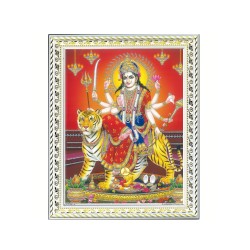 Satvik Goddess Durga Ma Sherawali, Ma Ambe Designer White Photo Frame (2) for Pooja, Prayer & Decor (17*22cms)