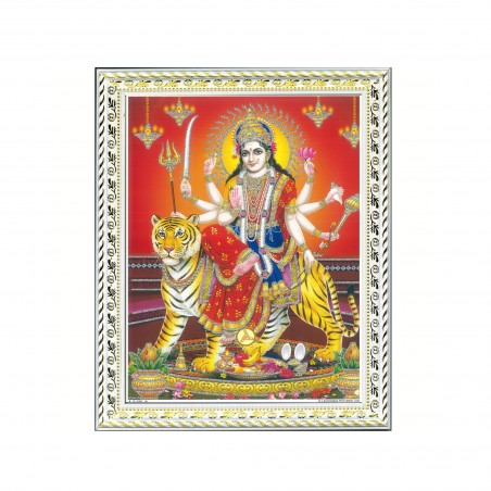 Satvik Goddess Durga Ma Sherawali, Ma Ambe Designer White Photo Frame (2) for Pooja, Prayer & Decor 25.2*34cms (A4)