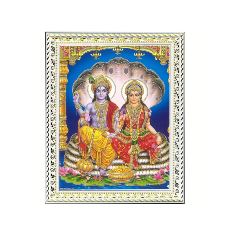 Satvik Lord Vishnu (Narayan) and Goddess Lakshmi Ji Designer White Photo Frame (3) for Pooja, Prayer & Decor (17*22cms)