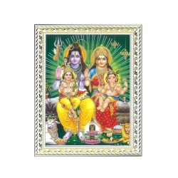 Satvik Lord Shiva, Mata Parvati, Lord Karthik & Lord Ganesha Designer White Photo Frame (2) for Pooja, Prayer & Decor (17*22cms)
