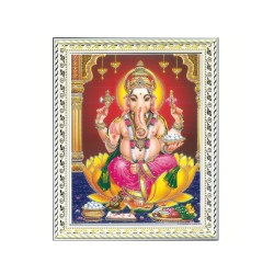 Satvik Lord Ganesha Designer White Photo Frame (1) for Pooja, Prayer & Decor (17*22cms)