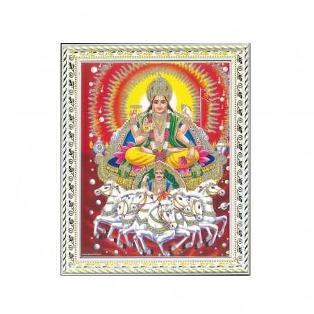 Satvik God Surya Dev, Sun God Designer White Photo Frame for Pooja, Prayer & Decor (17*22cms)