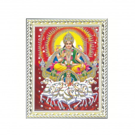 Satvik God Surya Dev, Sun God Designer White Photo Frame for Pooja, Prayer & Decor (25.2*34cm- A4)