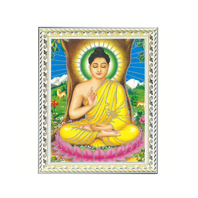 Satvik Lord Buddha Designer White Photo Frame (1), Religious Photo Frame For Worship, Home Decor, Wall Art (25.2*34cm- A4)