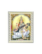 Satvik Goddess Saraswati, Designer White Photo Frame (2) for Pooja, Prayer & Decor (17*22cms)