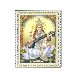 Satvik Goddess Saraswati, Designer White Photo Frame (2) for Pooja, Prayer & Decor (25.2*34cm- A4)