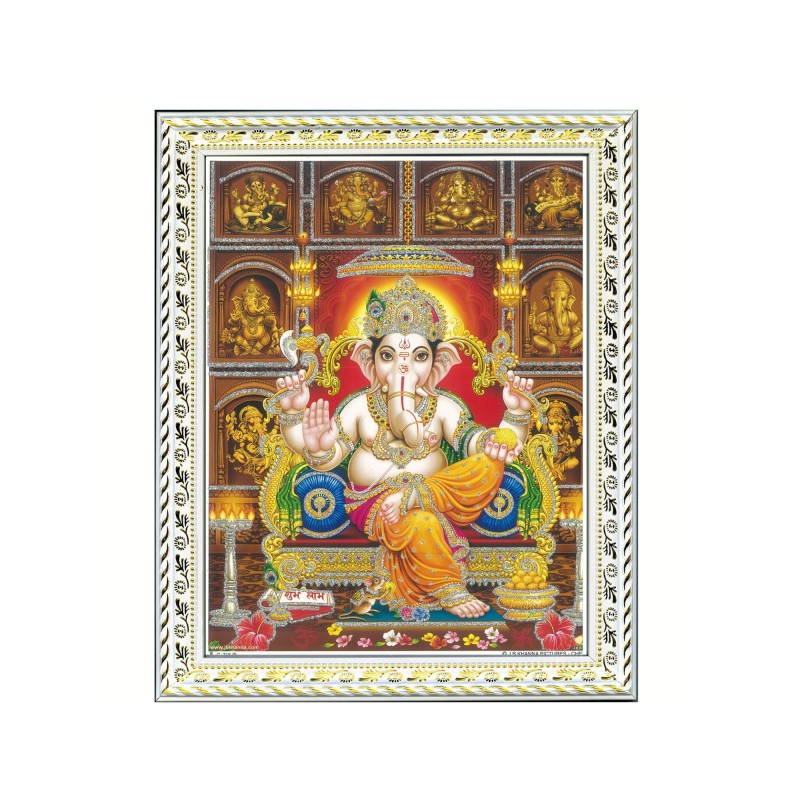 Satvik Lord Ganesha, Ashtavinayaka Designer White Photo Frame (4) for Pooja, Prayer & Decor (25.2*34cm- A4)