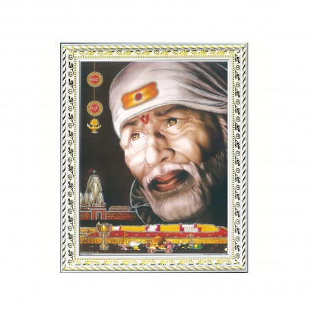 Satvik (New) Shirdi Sai Baba Designer White Photo Frame (3) for Pooja, Prayer & Decor (17*22cms)