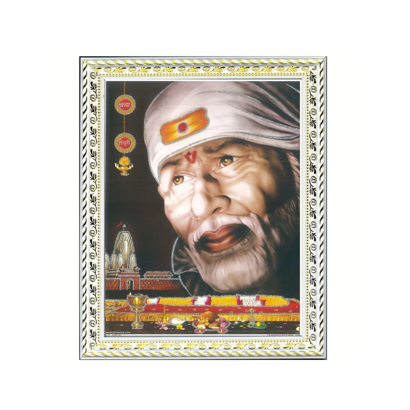 Satvik (New) Shirdi Sai Baba Designer White Photo Frame (3) for Pooja, Prayer & Decor (25.2*34cm- A4)