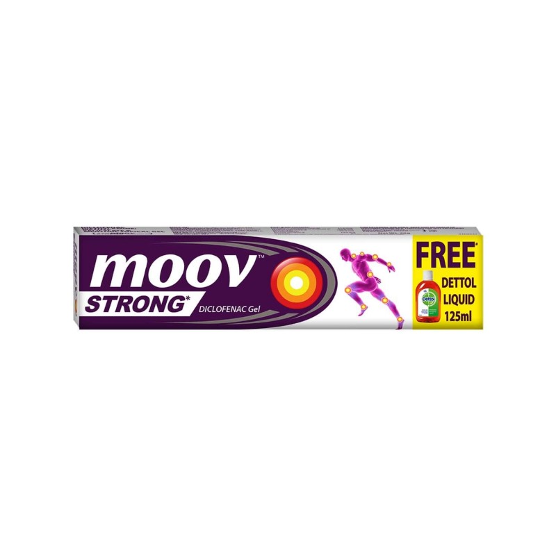 Moov Strong DiclofenacGel, 50g For Fast Relief From Pain, With Free Dettol Liquid 125ml