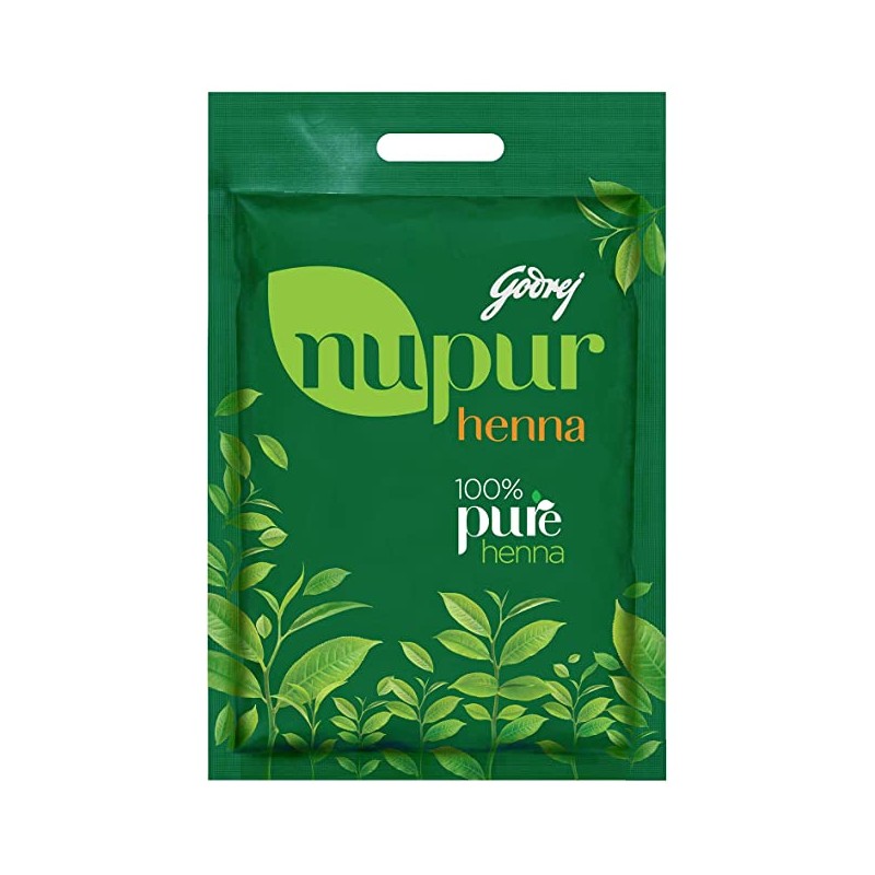 Godrej Nupur Henna, 500g, 100% Natural Henna with Goodness of 9 Herbs for Silky and Shiny Hair