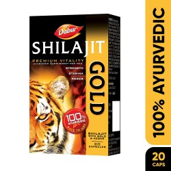 Dabur Shilajit Gold Premium Vitality Ayurvedic Supplement For Men, 20 Capsules For Strength, Stamina & Power
