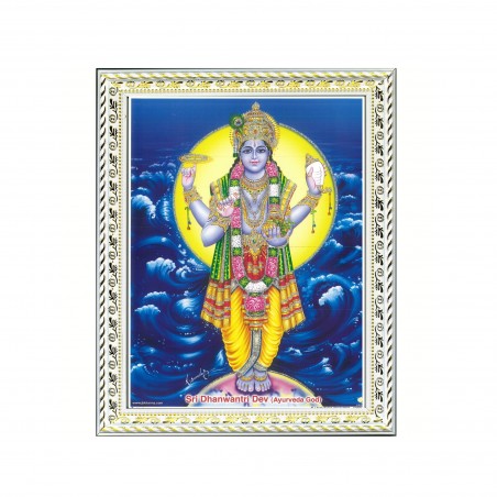 Satvik (New) Sri Dhanvantri Dev, God of Health and Ayurveda Designer White Photo Frame (4) for Prayer & Decor (25.2*34cm- A4)