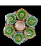 Satvik Colorful Clay Diya Set (C33) For Diwali Festival, Multicolor Diwali Diyas For Decoration