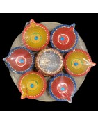 Satvik Colorful Clay Diya Set (C37) For Diwali Festival, Multicolor Diwali Diyas For Decoration, Mitti Diya Oil Lamp Clay Diyas