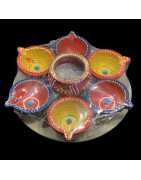 Satvik Colorful Clay Diya Set (C37) For Diwali Festival, Multicolor Diwali Diyas For Decoration, Mitti Diya Oil Lamp Clay Diyas