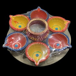 Satvik Colorful Clay Diya Set (C37) For Diwali Festival, Multicolor Diwali Diyas For Decoration, Mitti Diya Oil Lamp Clay Diyas