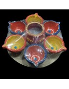 Satvik Colorful Clay Diya Set (C37) For Diwali Festival, Multicolor Diwali Diyas For Decoration, Mitti Diya Oil Lamp Clay Diyas