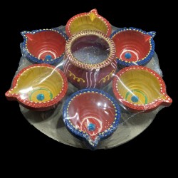 Satvik Colorful Clay Diya Set (C37) For Diwali Festival, Multicolor Diwali Diyas For Decoration, Mitti Diya Oil Lamp Clay Diyas