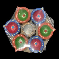 Satvik Colorful Clay Diya Set (C38) For Diwali Festival, Multicolor Diwali Diyas For Decoration, Mitti Diya Oil Lamp Clay Diyas