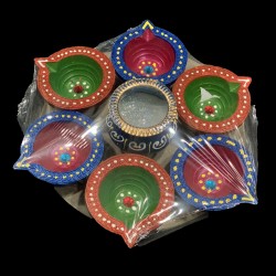 Satvik Colorful Clay Diya Set (C38) For Diwali Festival, Multicolor Diwali Diyas For Decoration, Mitti Diya Oil Lamp Clay Diyas