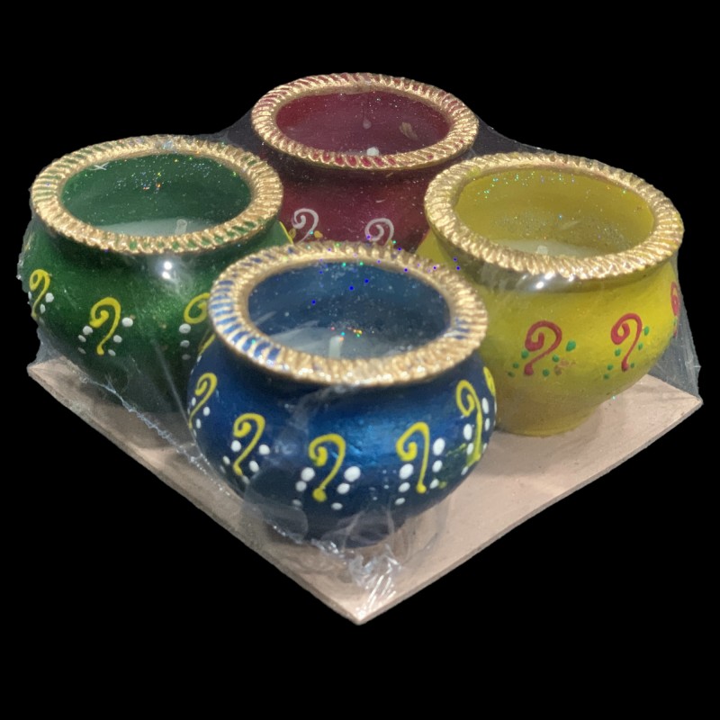 Satvik Colorful Clay Matki Diya (Wax) (C63) For Diwali Festival, Multicolor Diwali Diyas For Decoration, Mitti Diyas