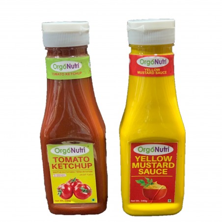 OrgoNutri Combo Pack Of Tomato Ketchup & Mustard Sauce, 340g Each- Perfect Combo For All Your Party Needs