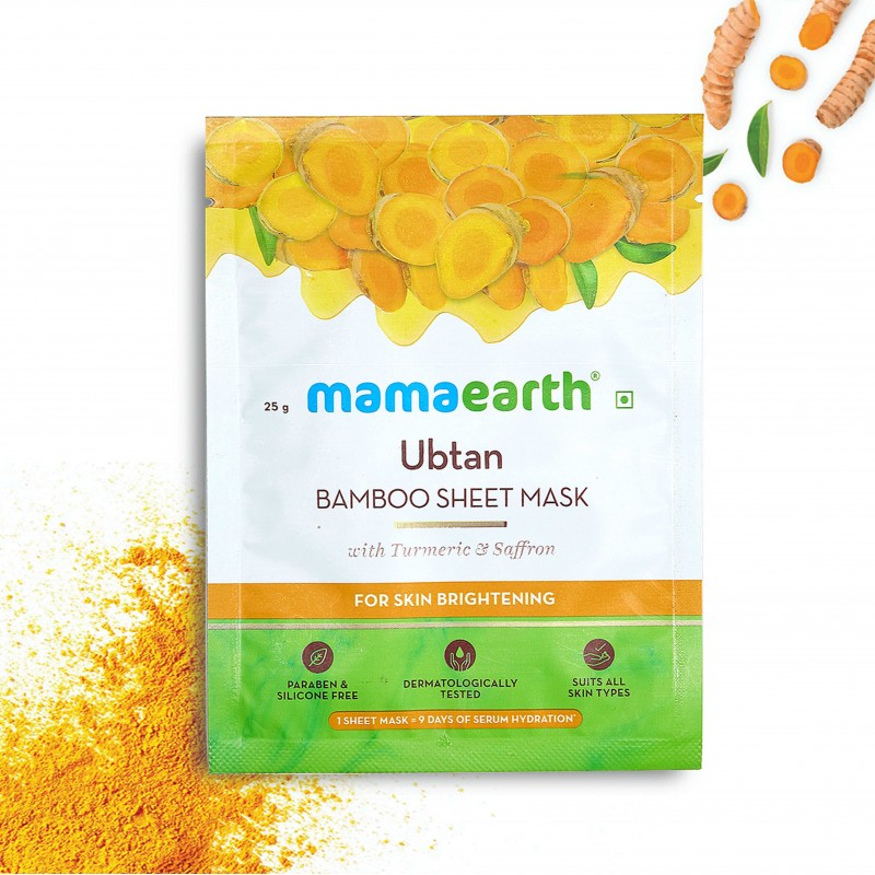 Mamaearth Ubtan Bamboo Sheet Mask, Pack Of 2 (25g Each), With Turmeric & Saffron, For Skin Brightening