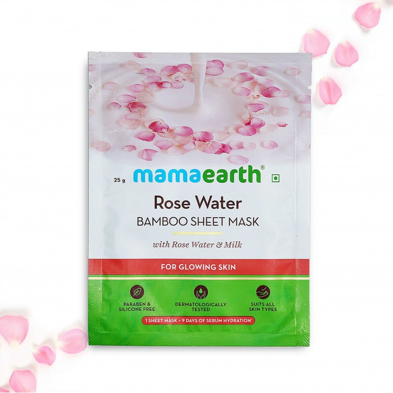 Mamaearth Rose Water Bamboo Sheet Mask, Pack Of 2 (25g Each), With Rose Water & Milk, For Glowing Skin
