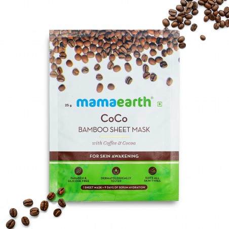 Mamaearth Coco Bamboo Sheet Mask, Pack Of 2 (25g Each), With Coffee & Cocoa, For Skin Awakening