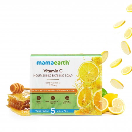 Mamaearth Vitamin C Nourishing Bathing Soap Pack of 5 (75g Each) With Vitamin C & Honey, Sulfate Free Soap For Skin Illumination