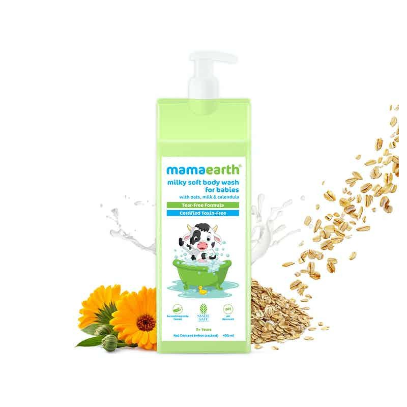 Mamaearth Milky Soft Body Wash For Babies, 400ml- With Oats, Milk & Calendula (0+ Years), Tear-Free Formula