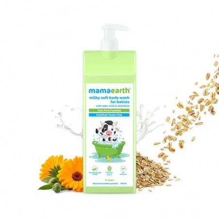 Mamaearth Milky Soft Body Wash For Babies, 400ml- With Oats, Milk & Calendula (0+ Years), Tear-Free Formula