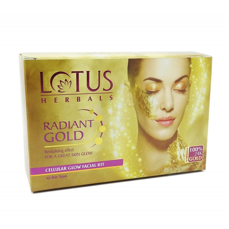 Lotus Herbals Radiant Gold Cellular Glow Facial Kit, 37g- Revitalising Effect For A Great Skin Glow, For All Skin Types