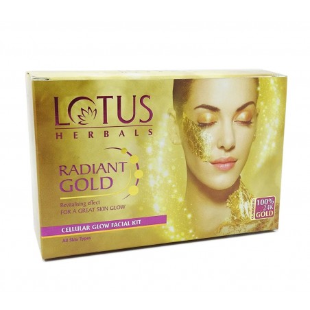 Lotus Herbals Radiant Gold Cellular Glow Facial Kit, 37g- Revitalising Effect For A Great Skin Glow, For All Skin Types