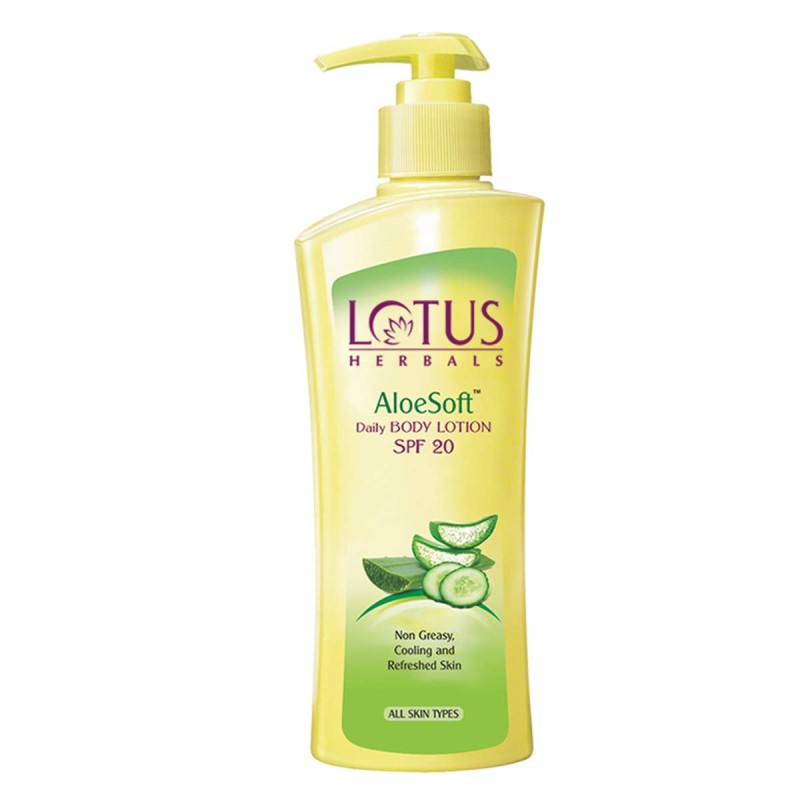 Lotus Herbals AloeSoft Daily Body Lotion SPF 20, 250ml- Non Greasy, Cooling & Refreshed Skin, For All Skin Types