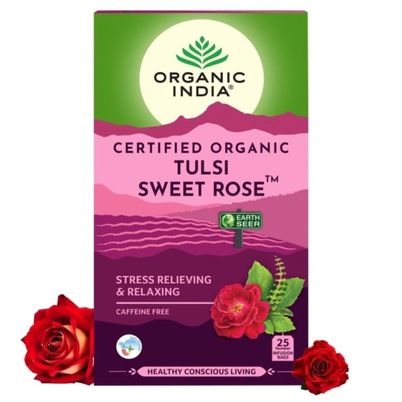 Organic India Tulsi Sweet Rose 25N Infusion Bags- Stress Relieving
