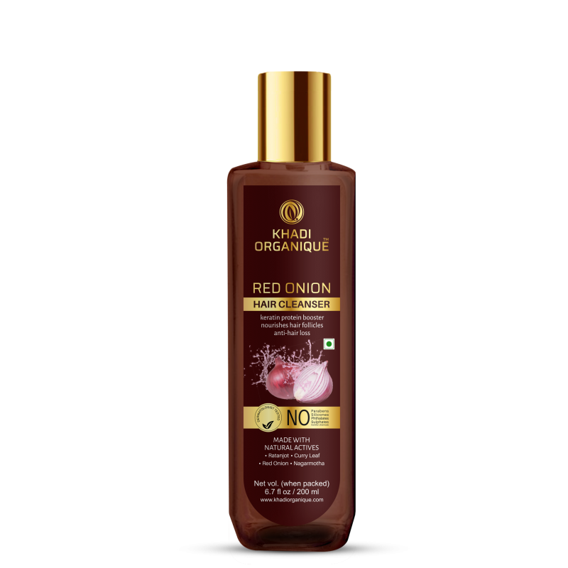 Khadi Organique (Shampoo) Red Onion Hair Cleanser, 200ml- Keratin Protein Booster, Nourishes Hair Follicles, Anti-Hair Loss