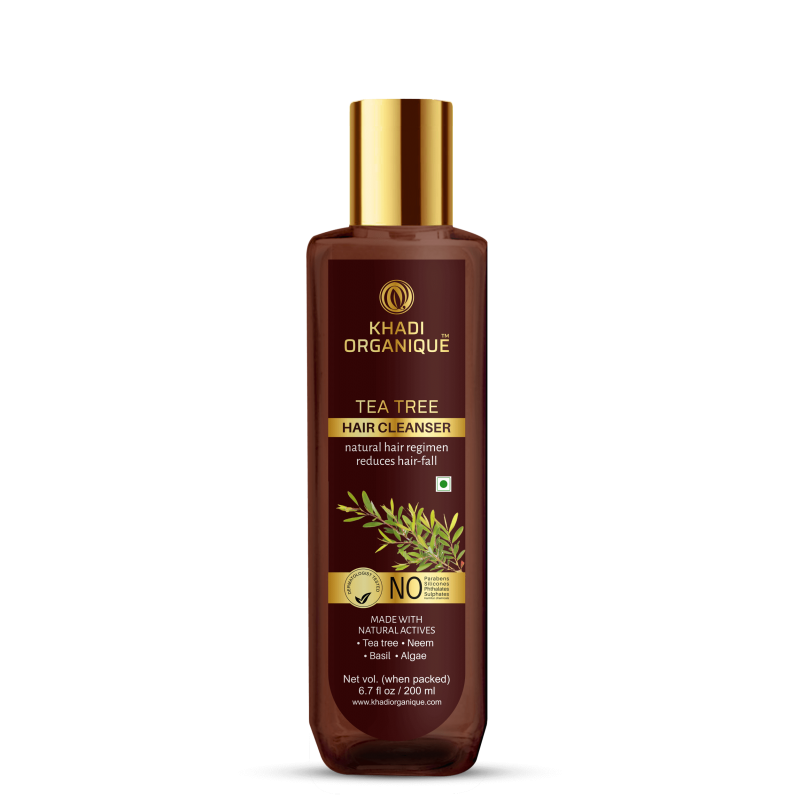 Khadi Organique Tea Tree Hair Cleanser, 200ml- Natural Hair Regimen, Reduces Hair Fall, With Tea Tree, Neem, Basil & Algae