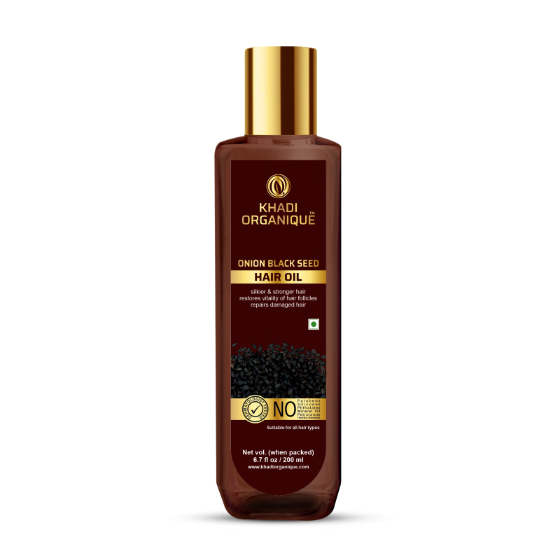 Khadi Organique Onion Black Seed Hair Oil, 200ml- For Silkier & Stronger Hair, Repairs Damaged Hair, For All Hair Types