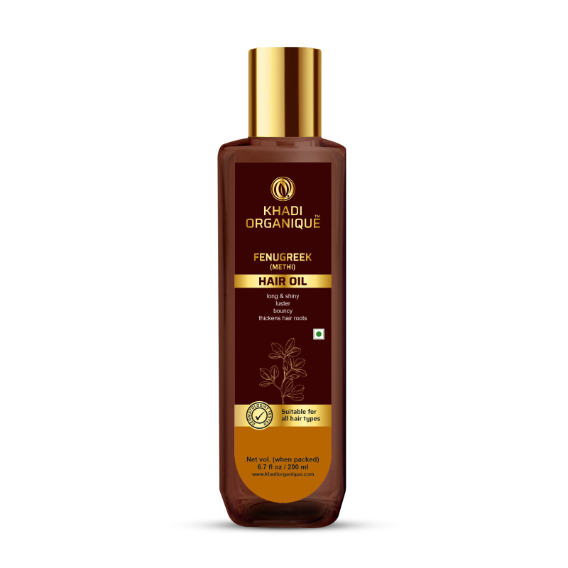 Khadi Organique Fenugreek (Methi) Hair Oil, 200ml- For Long, Shiny & Bouncy Hair, Thickens Hair Roots, For All Hair Types