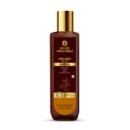 Khadi Organique Fenugreek (Methi) Hair Oil, 200ml- For Long, Shiny & Bouncy Hair, Thickens Hair Roots, For All Hair Types