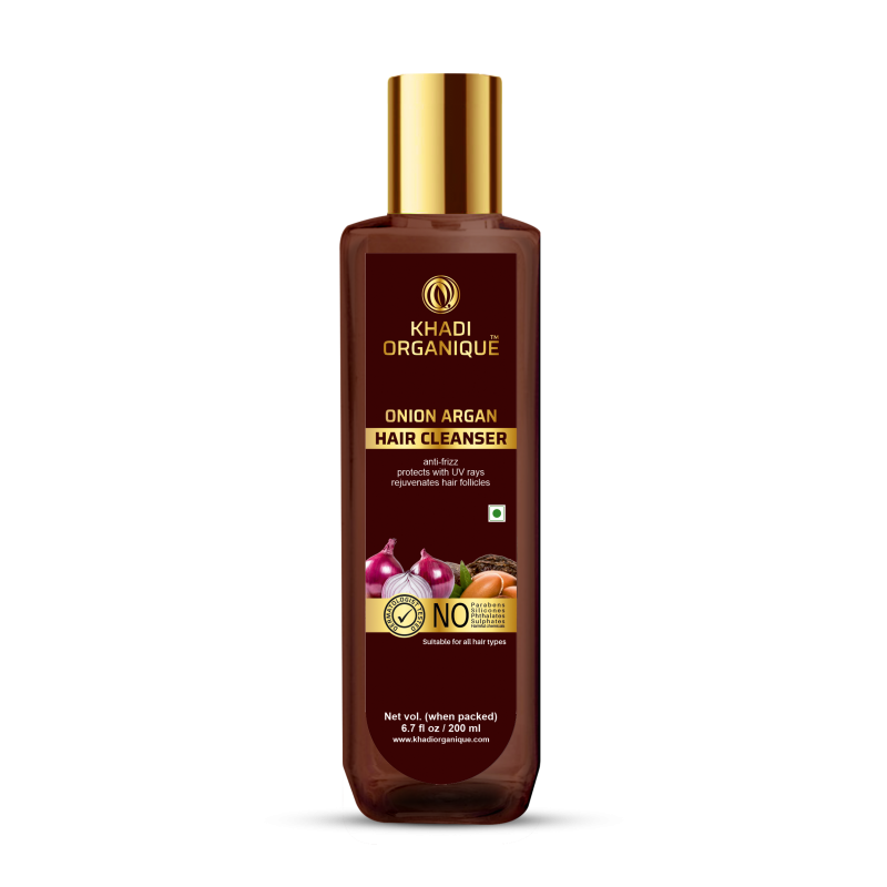 Khadi Organique Onion Argan Hair Cleanser, 200ml- Anti-Frizz, Rejuvenates Hair Follicles, Suitable For All Hair Types