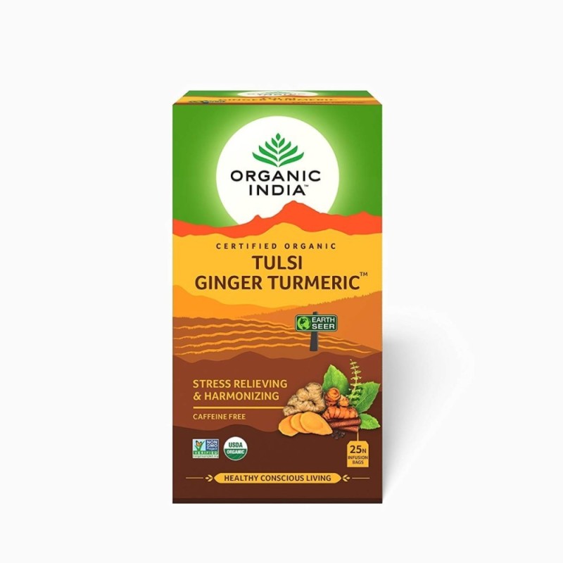 Organic India Tulsi Ginger Turmeric 25N Infusion Bags- Stress