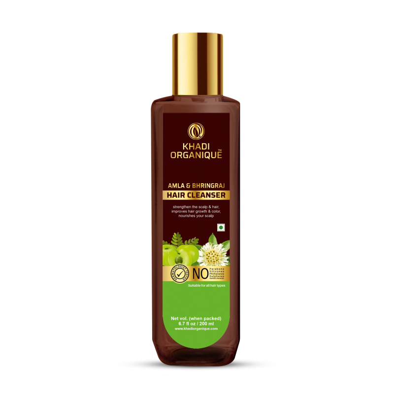 Khadi Organique Amla & Bhringraj Hair Cleanser, 200ml- Strengthens Hair Follicles, Rejuvenates The Scalp, For All Hair Types